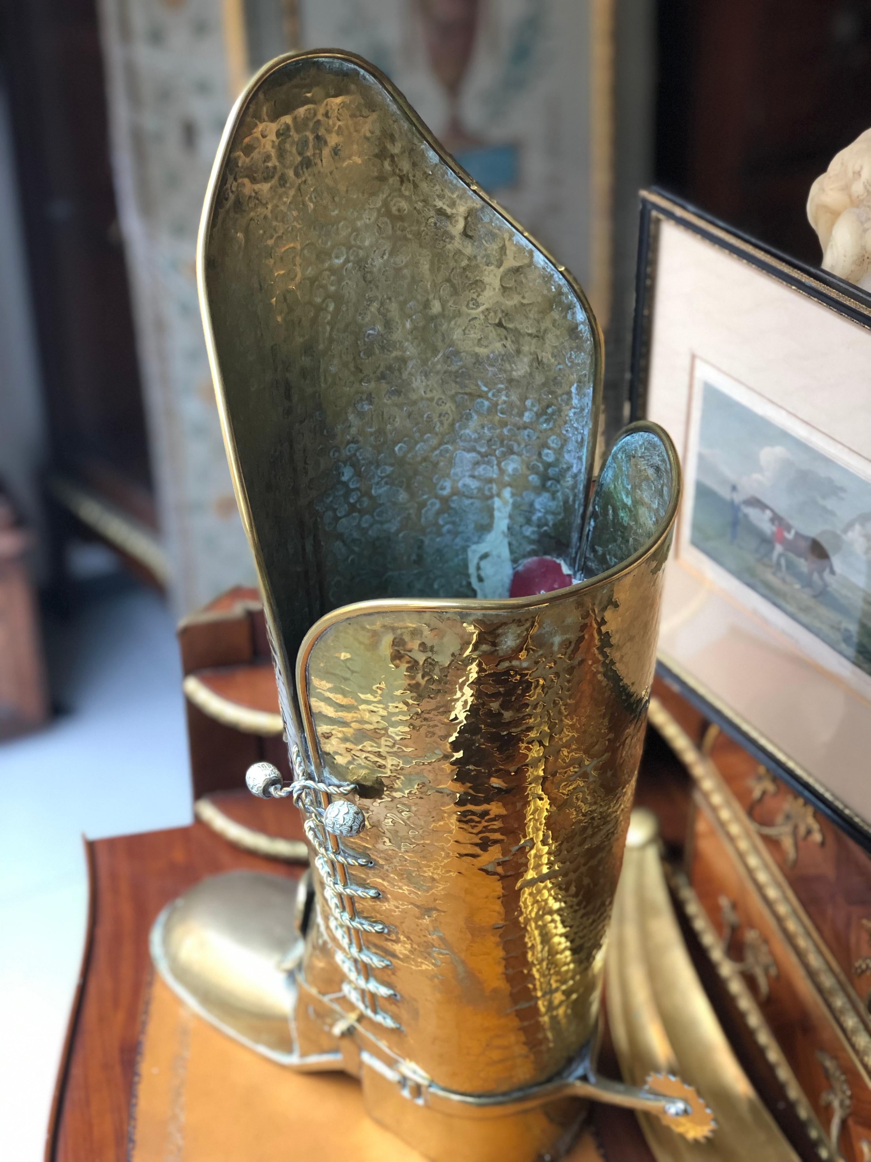 20th Century Hand-Hammered Brass Boot Umbrella Stand In Good Condition In Sofia, BG