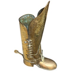 20th Century Hand-Hammered Brass Boot Umbrella Stand
