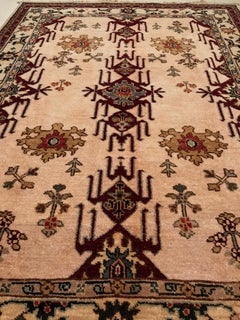 20th Century Hand Knotted Indian Rug in Wool with Beige, Garnet and Olive Green