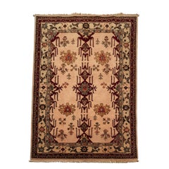 20th Century Hand Knotted Indian Rug in Wool with Beige, Garnet and Olive Green