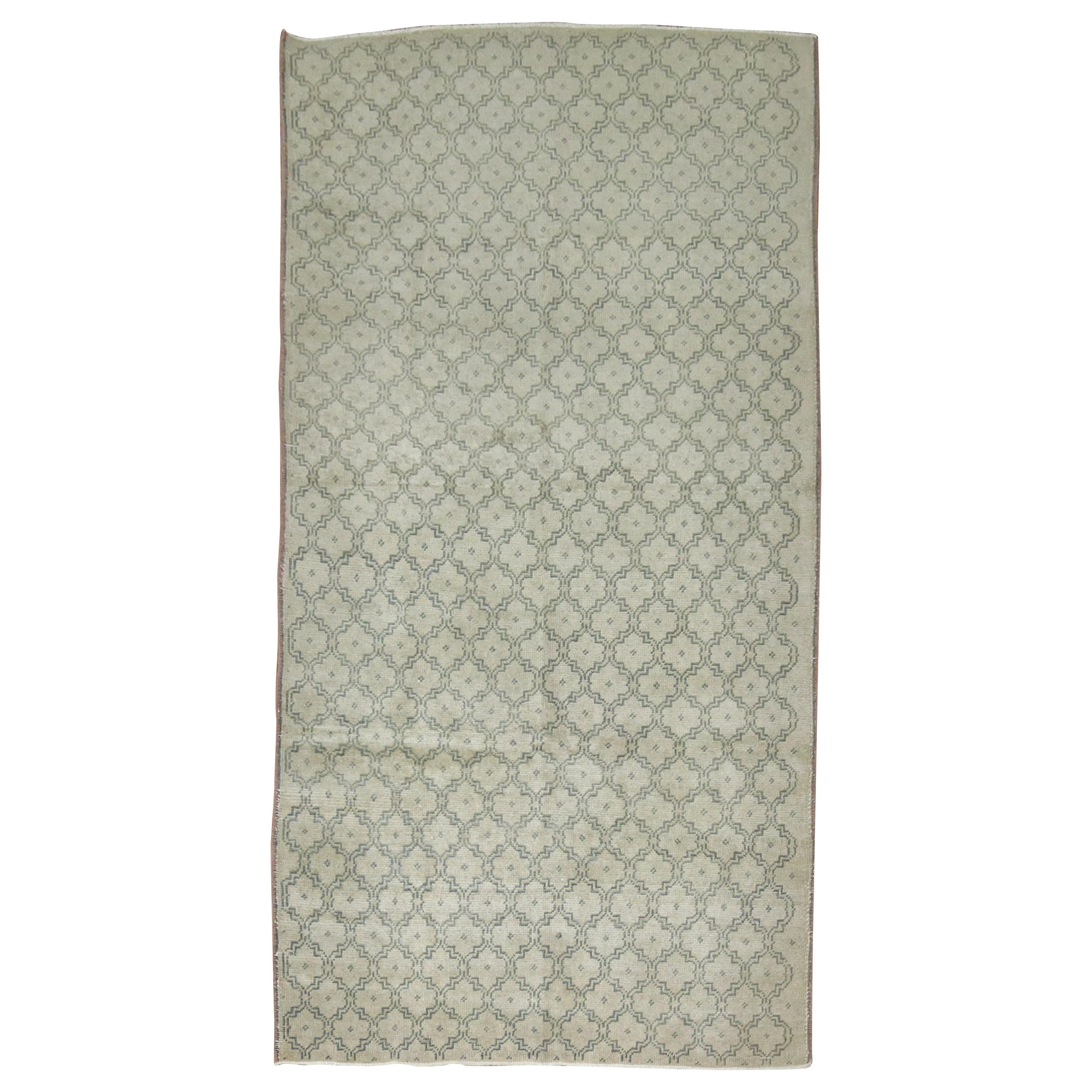 20th Century Hand Knotted Neutral Color Vintage Turkish Runner