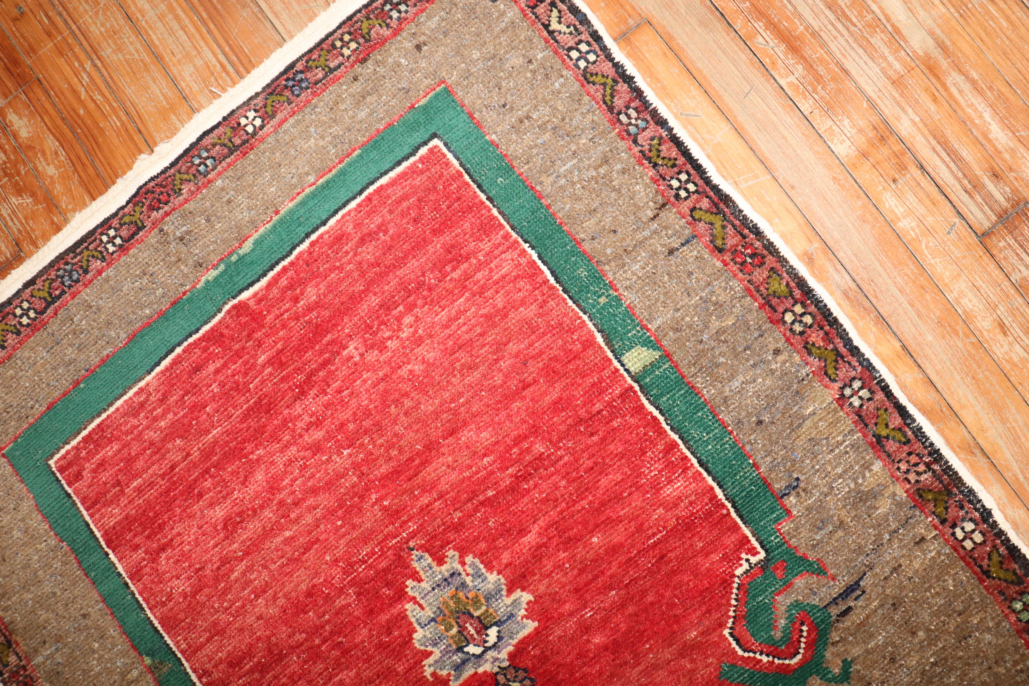 Hand-Knotted Zabihi Collection 20th Century Red Brown Green Turkish Anatolian Prayer Rug For Sale