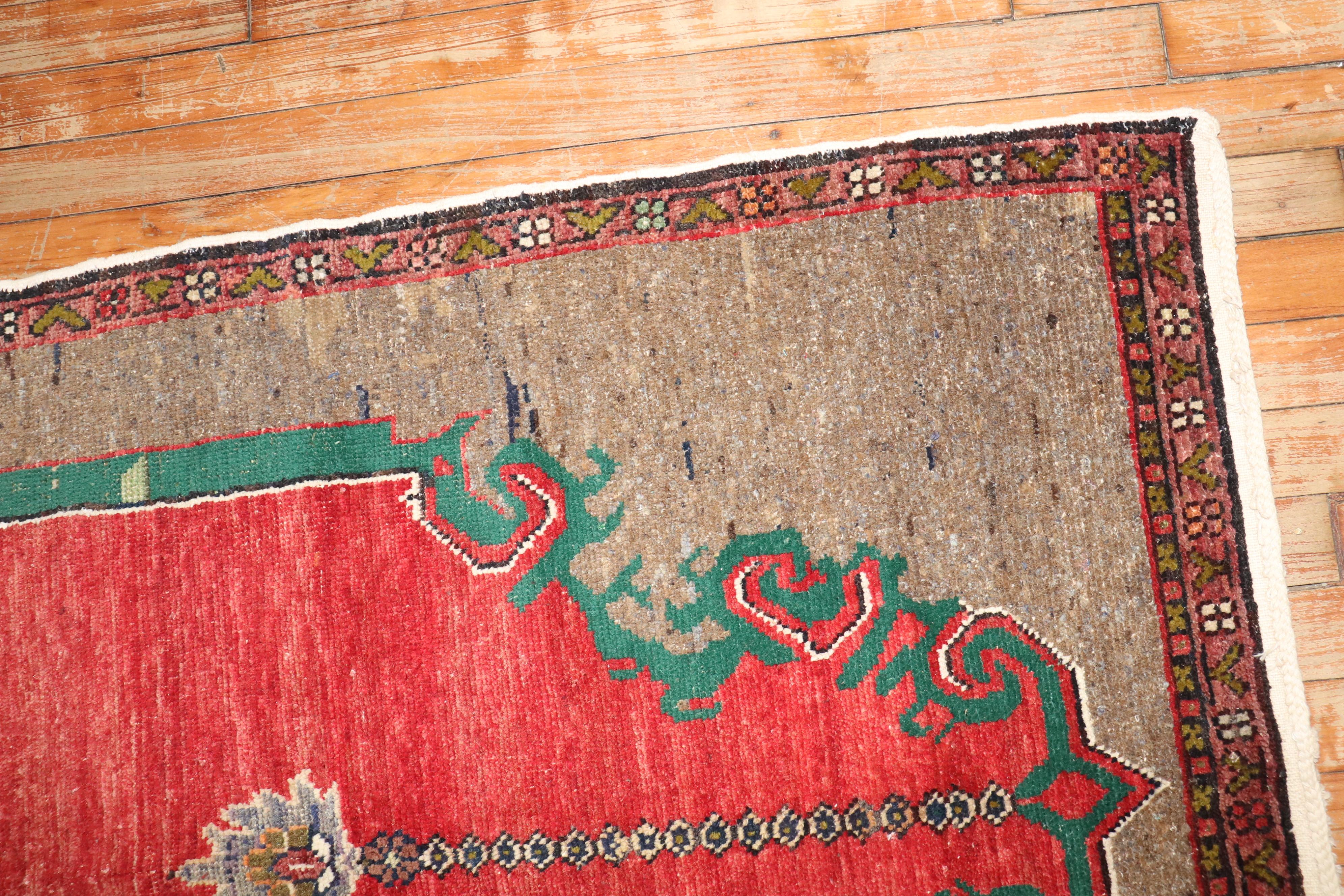 Wool Zabihi Collection 20th Century Red Brown Green Turkish Anatolian Prayer Rug For Sale