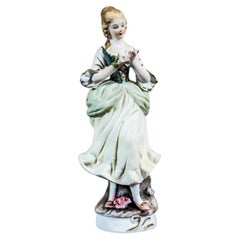 20th-Century Hand-Painted Bisque Figurine of a Young Woman