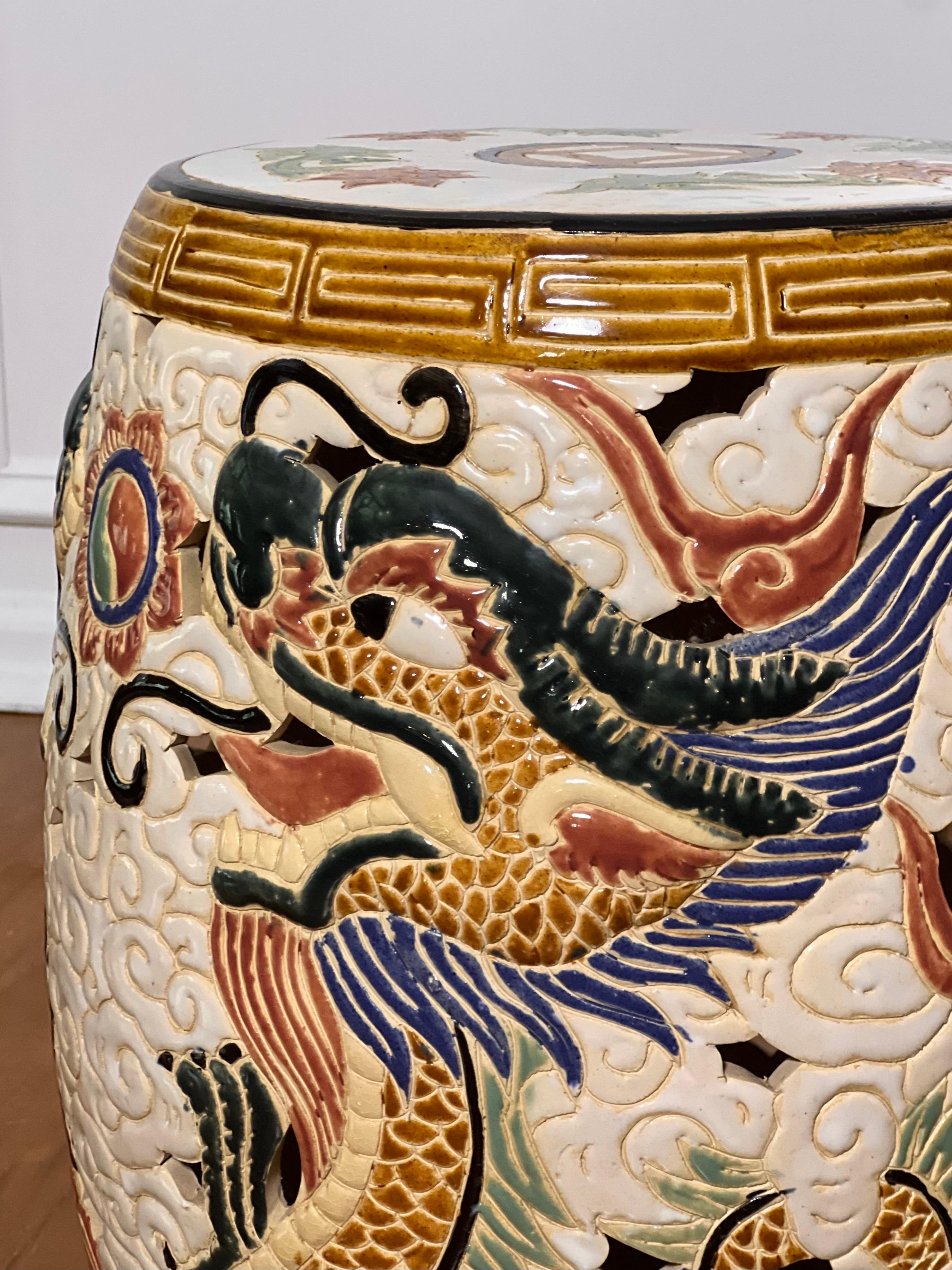 20th Century Hand-Painted Chinese Dragon Ceramic Garden Stool For Sale 8