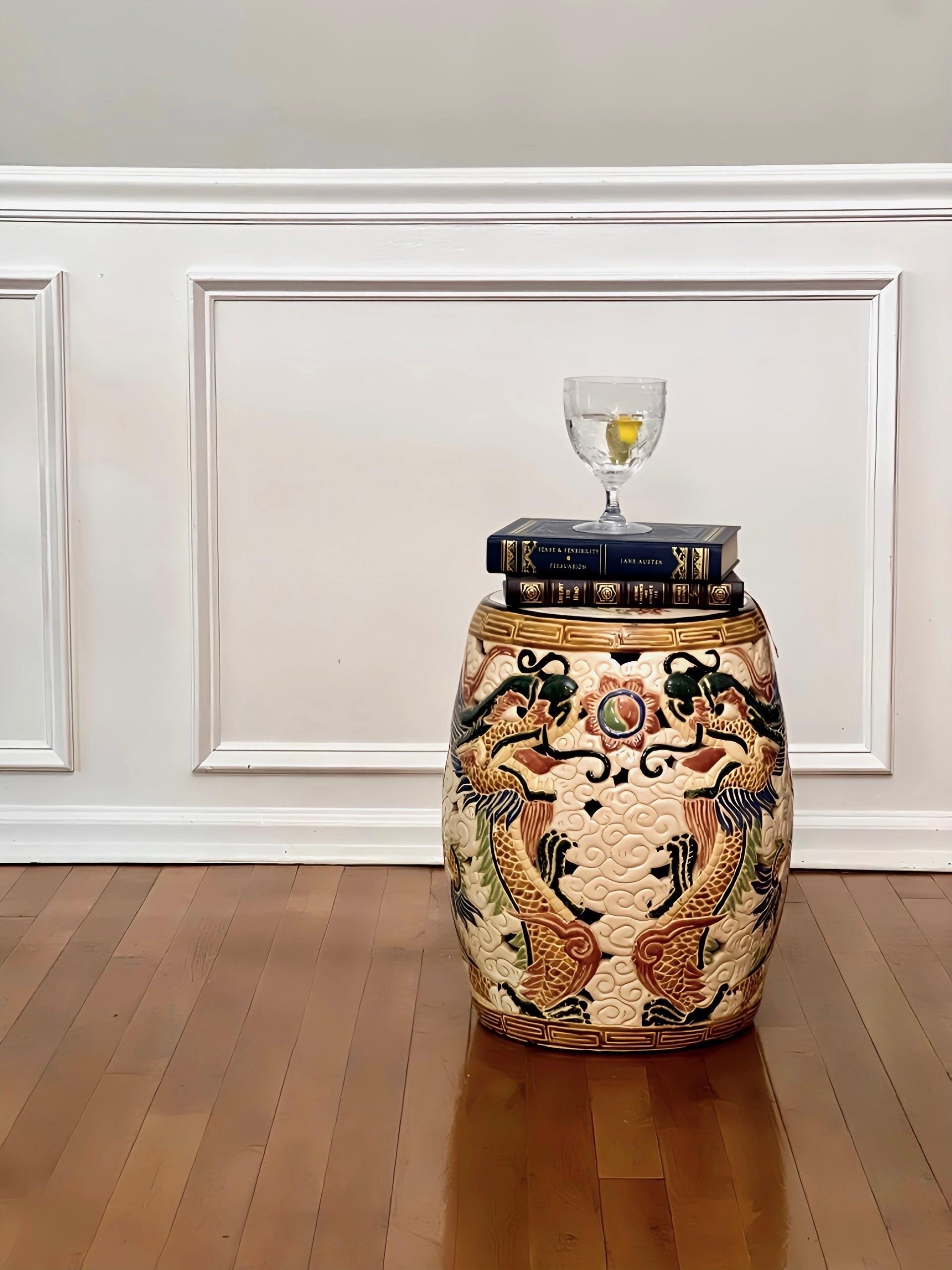 20th Century Hand-Painted Chinese Dragon Ceramic Garden Stool For Sale 9