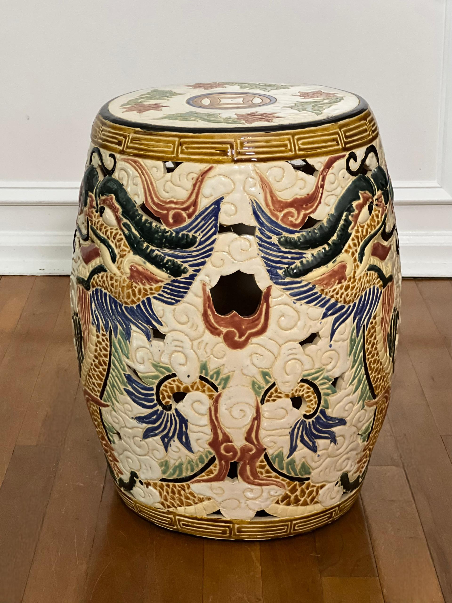 20th Century Hand-Painted Chinese Dragon Ceramic Garden Stool For Sale 1