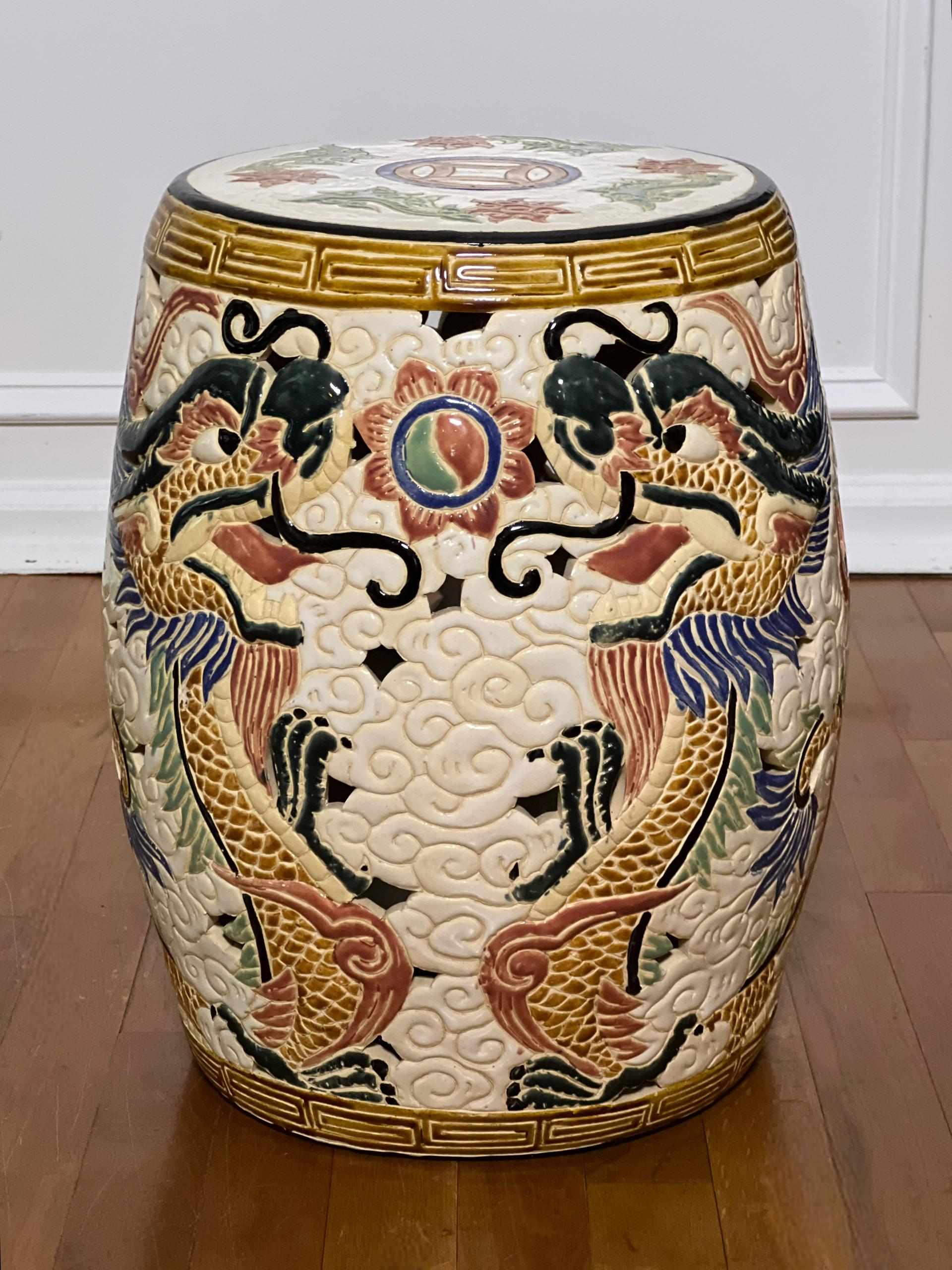 20th Century Hand-Painted Chinese Dragon Ceramic Garden Stool For Sale 2