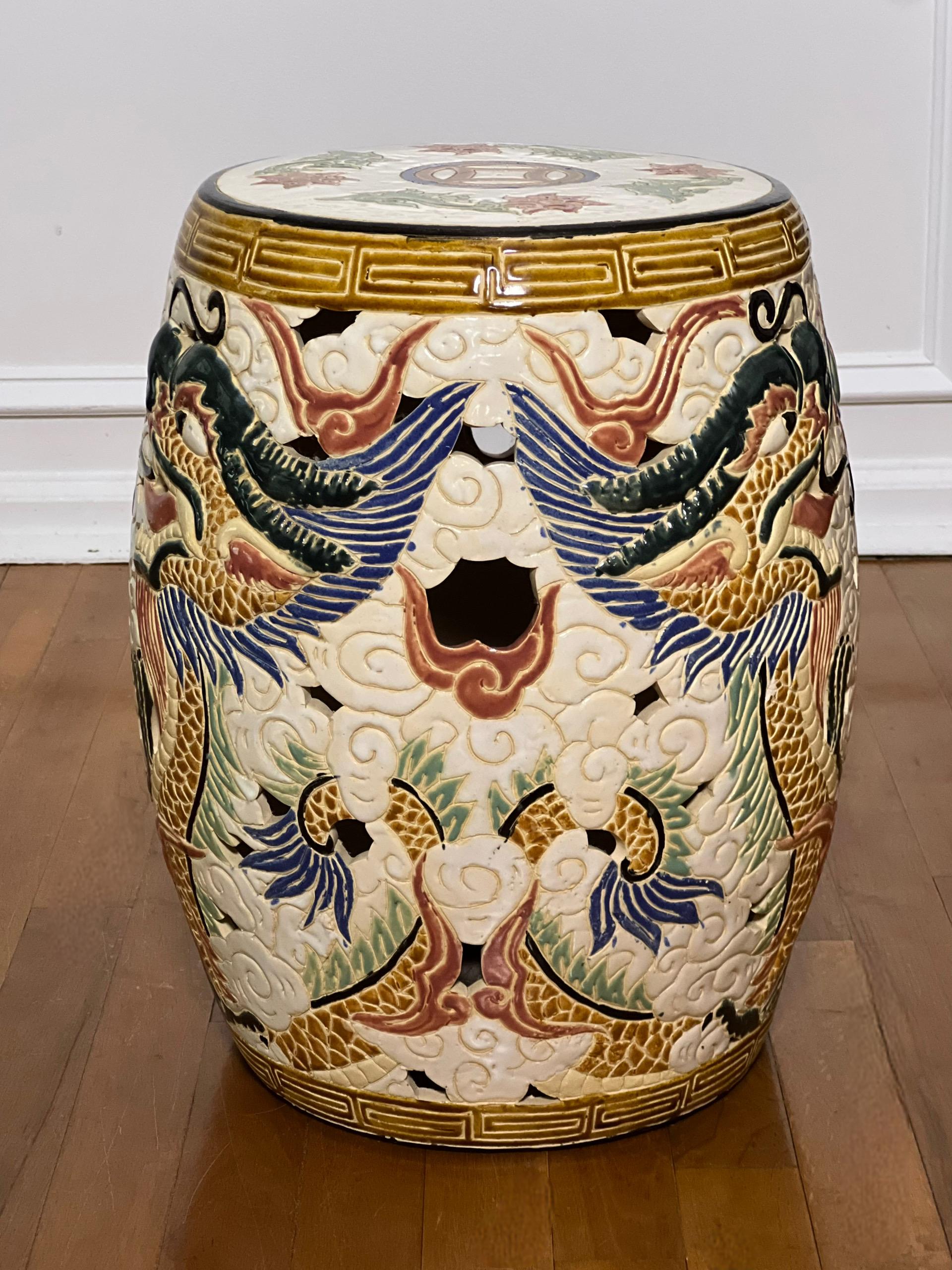 20th Century Hand-Painted Chinese Dragon Ceramic Garden Stool For Sale 3