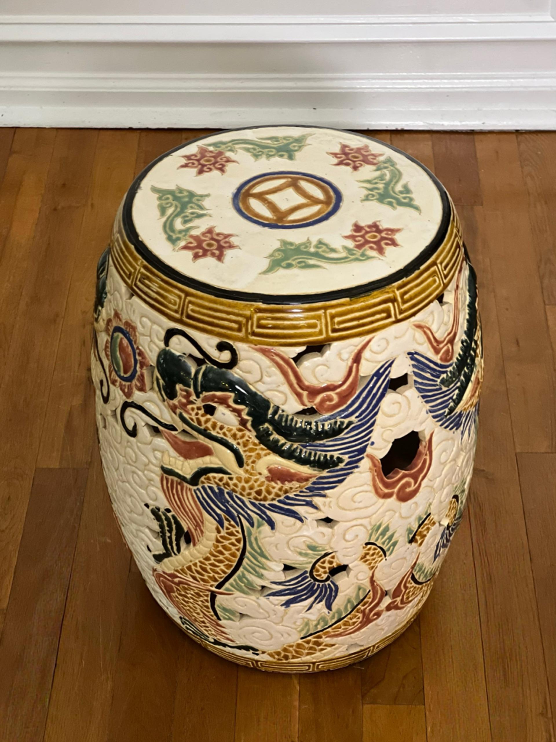 20th Century Hand-Painted Chinese Dragon Ceramic Garden Stool For Sale 4