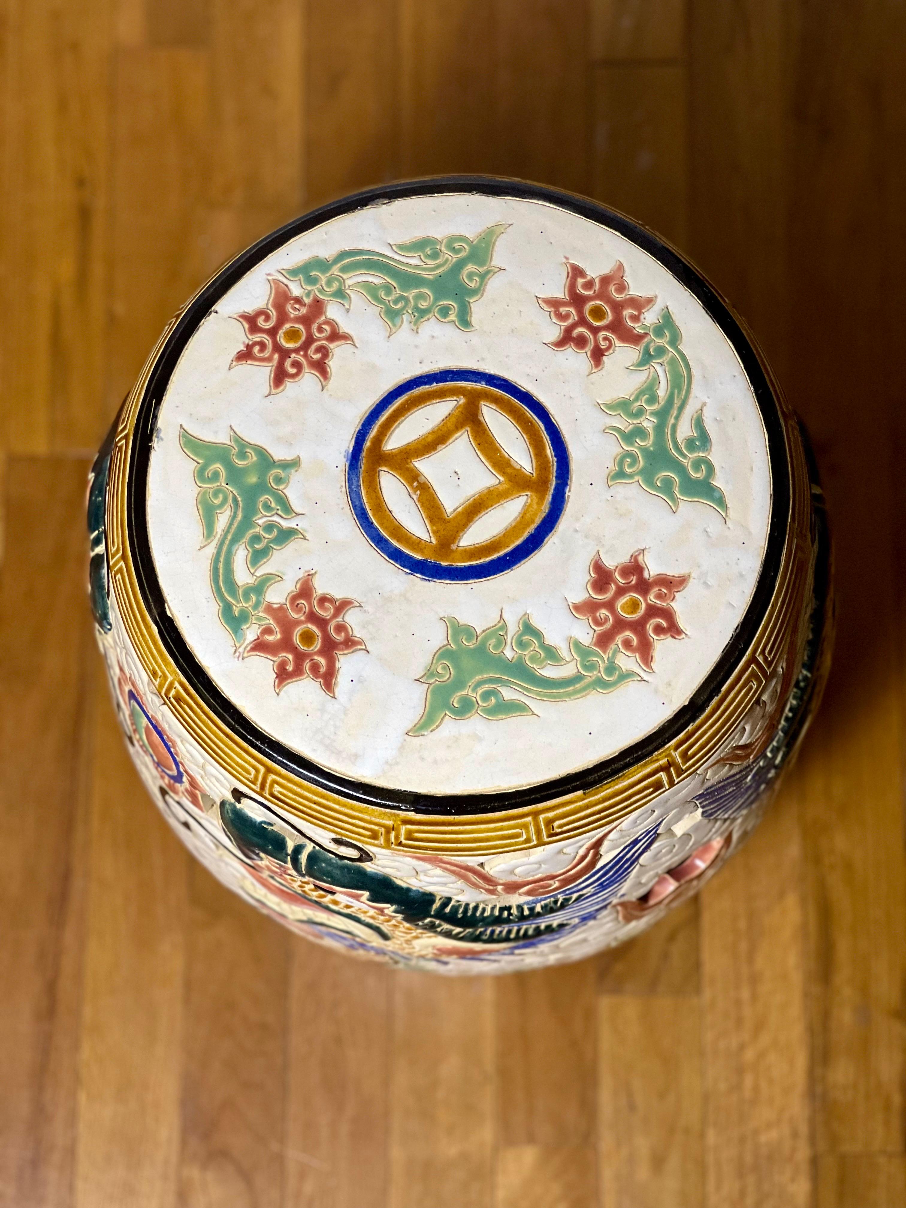20th Century Hand-Painted Chinese Dragon Ceramic Garden Stool For Sale 5