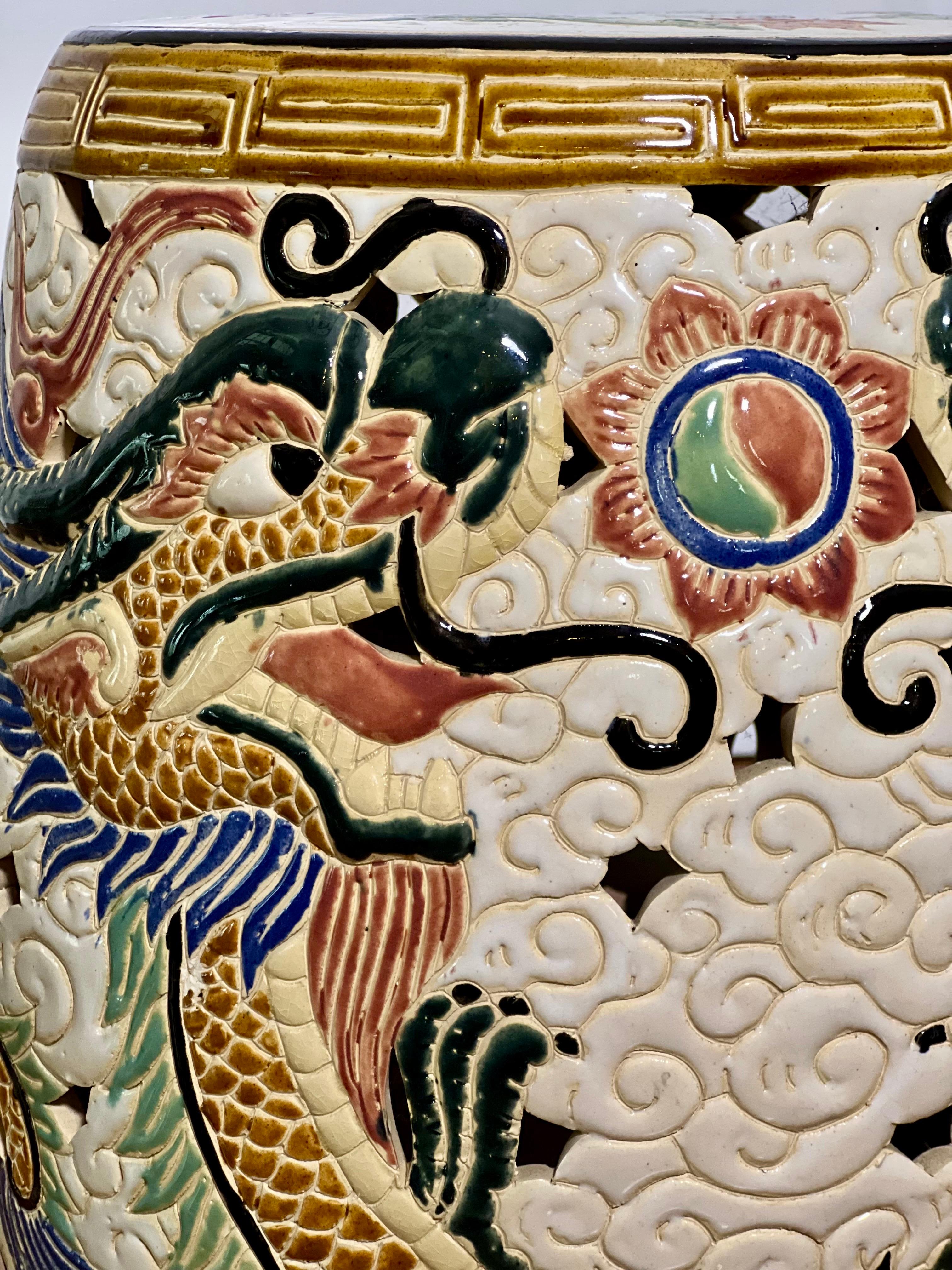 20th Century Hand-Painted Chinese Dragon Ceramic Garden Stool For Sale 6