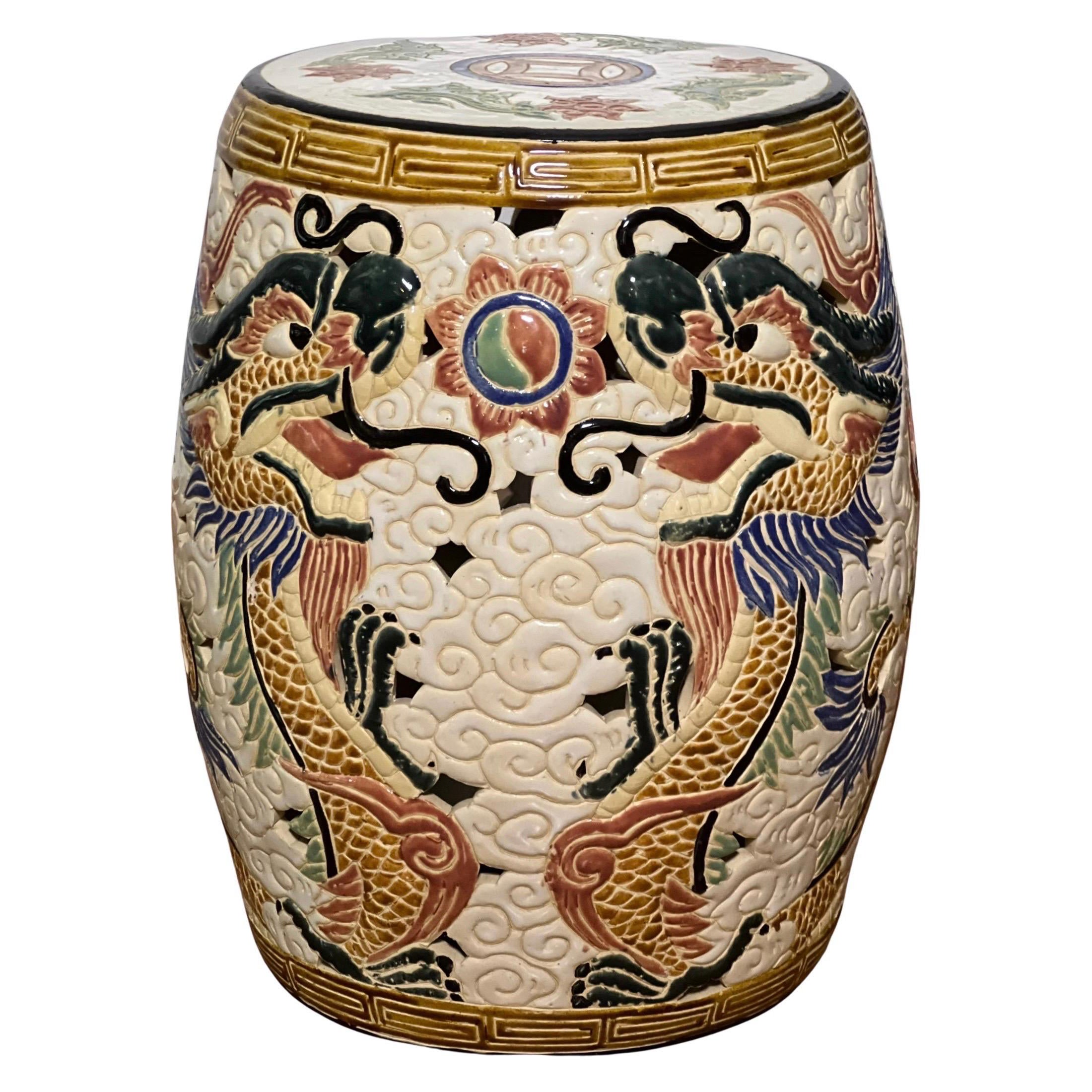 20th Century Hand-Painted Chinese Dragon Ceramic Garden Stool For Sale
