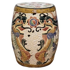 20th Century Hand-Painted Chinese Dragon Ceramic Garden Stool