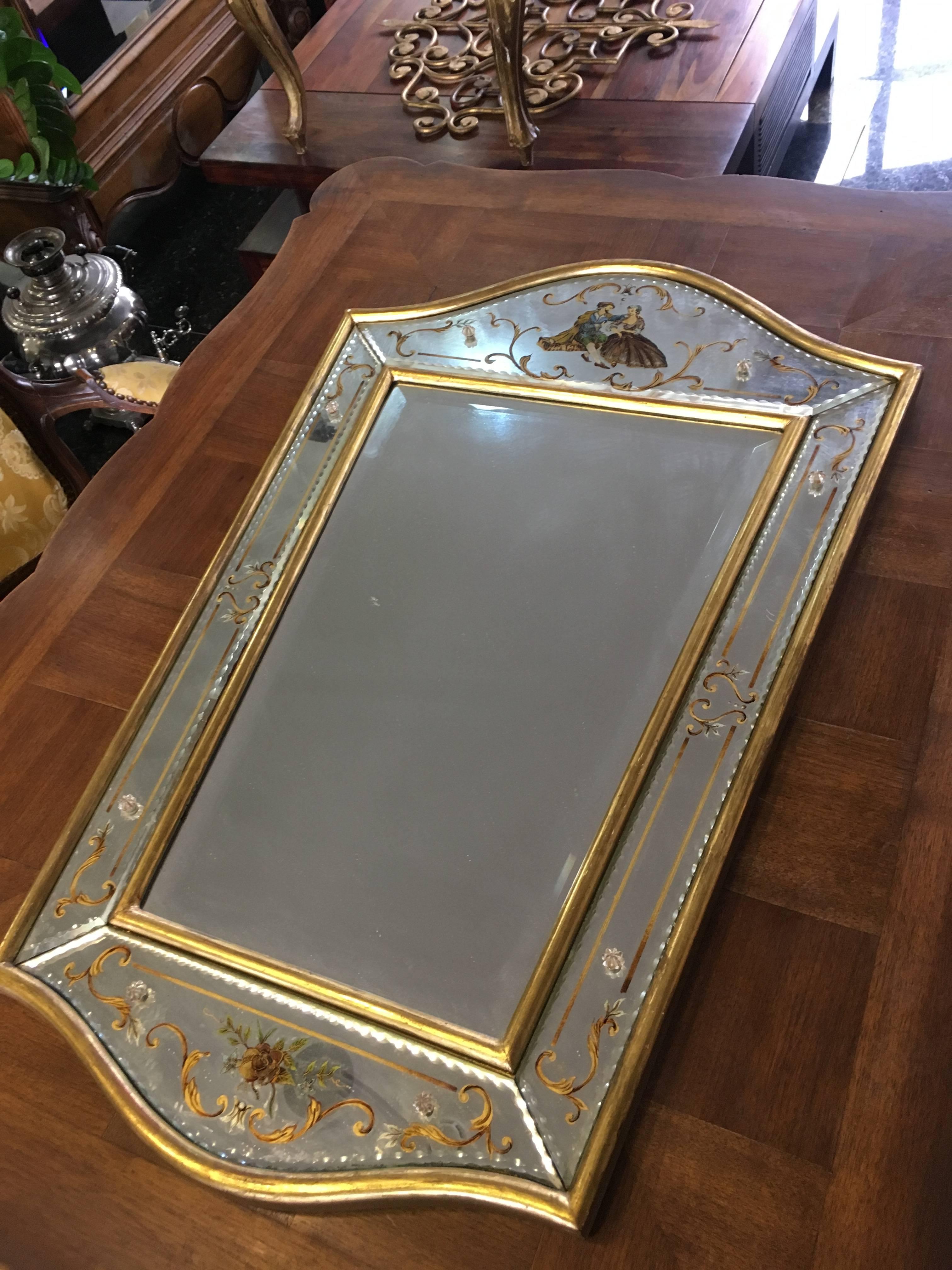 20th Century French Hand-painted Crystal Mirror  1