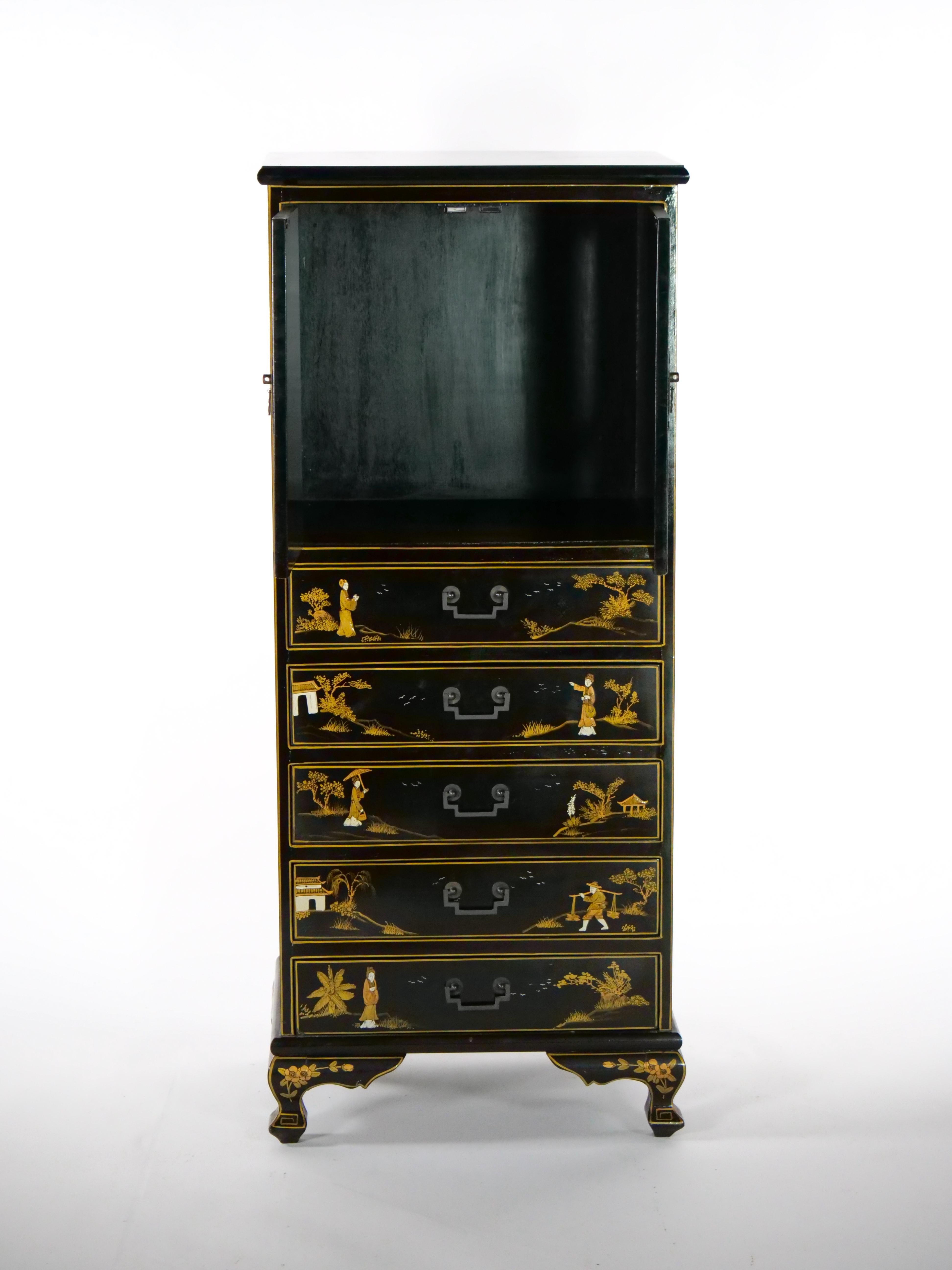 Bar à sec en laque noire peint / décoré à la main au 20e siècle en vente 8