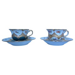 20th Century Hand Painted Gold Pleated Coffee Cups With Saucers