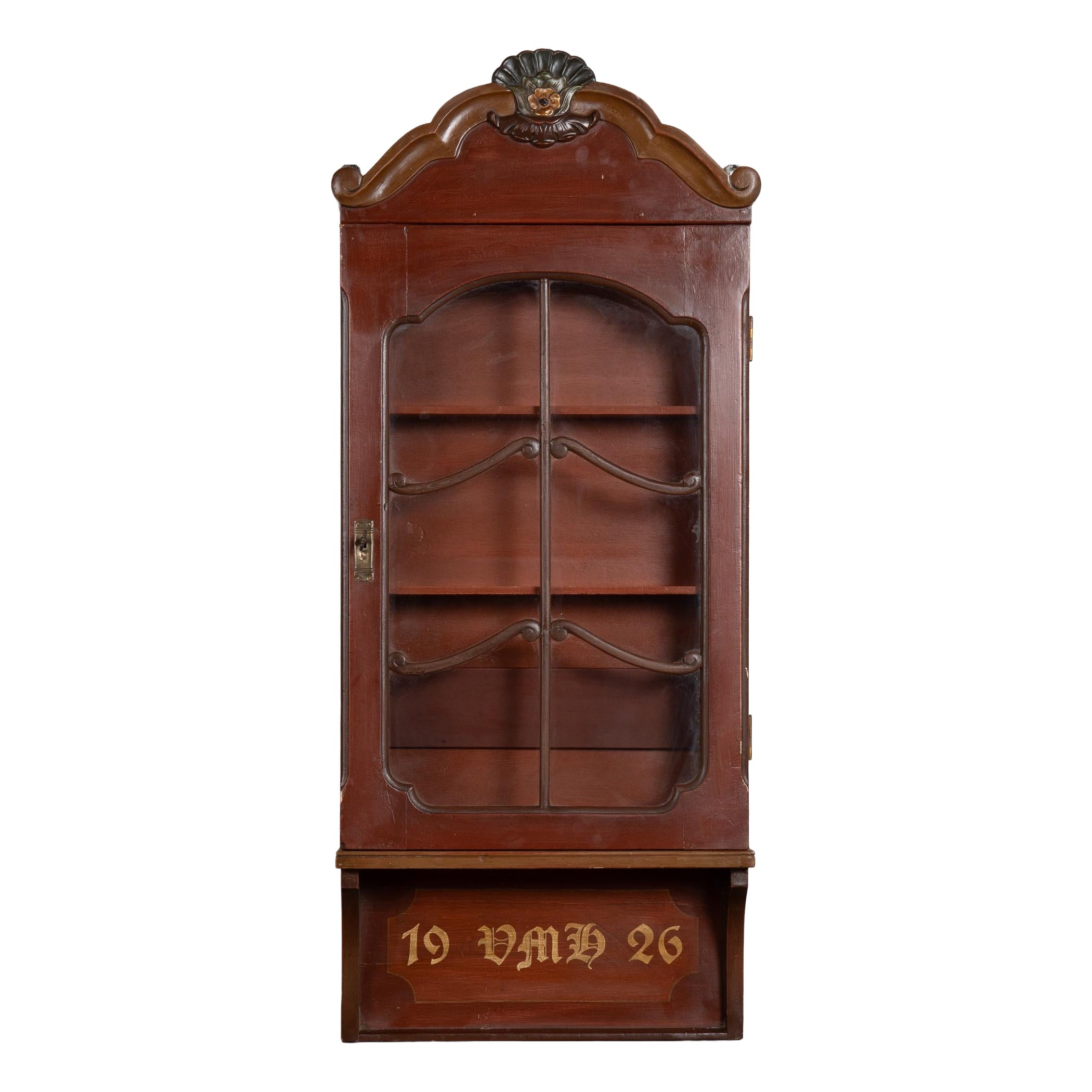 20th Century Hand-Painted Hanging Display Cabinet Dated 1926 For Sale