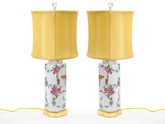 20th Century Hand-Painted Italian Porcelain Table Lamps with Gilt Wood Base