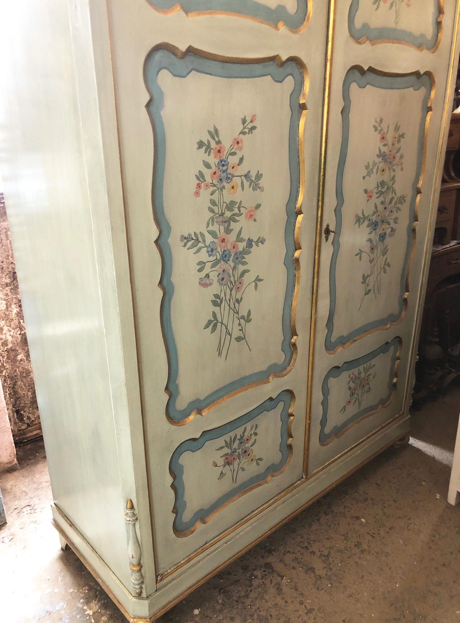 20th Century Hand painted Italian wardrobe with two doors For Sale at