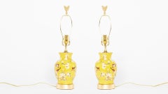 20th Century Hand Painted Porcelain / Gilt Wood Base Lamps