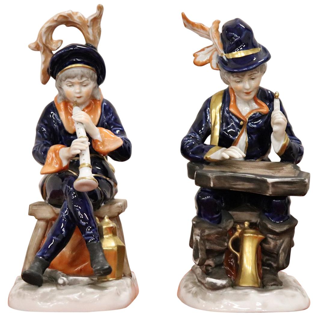 20th Century Hand Painted Porcelain Sculpture Pair of Players