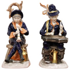 20th Century Hand Painted Porcelain Sculpture Pair of Players