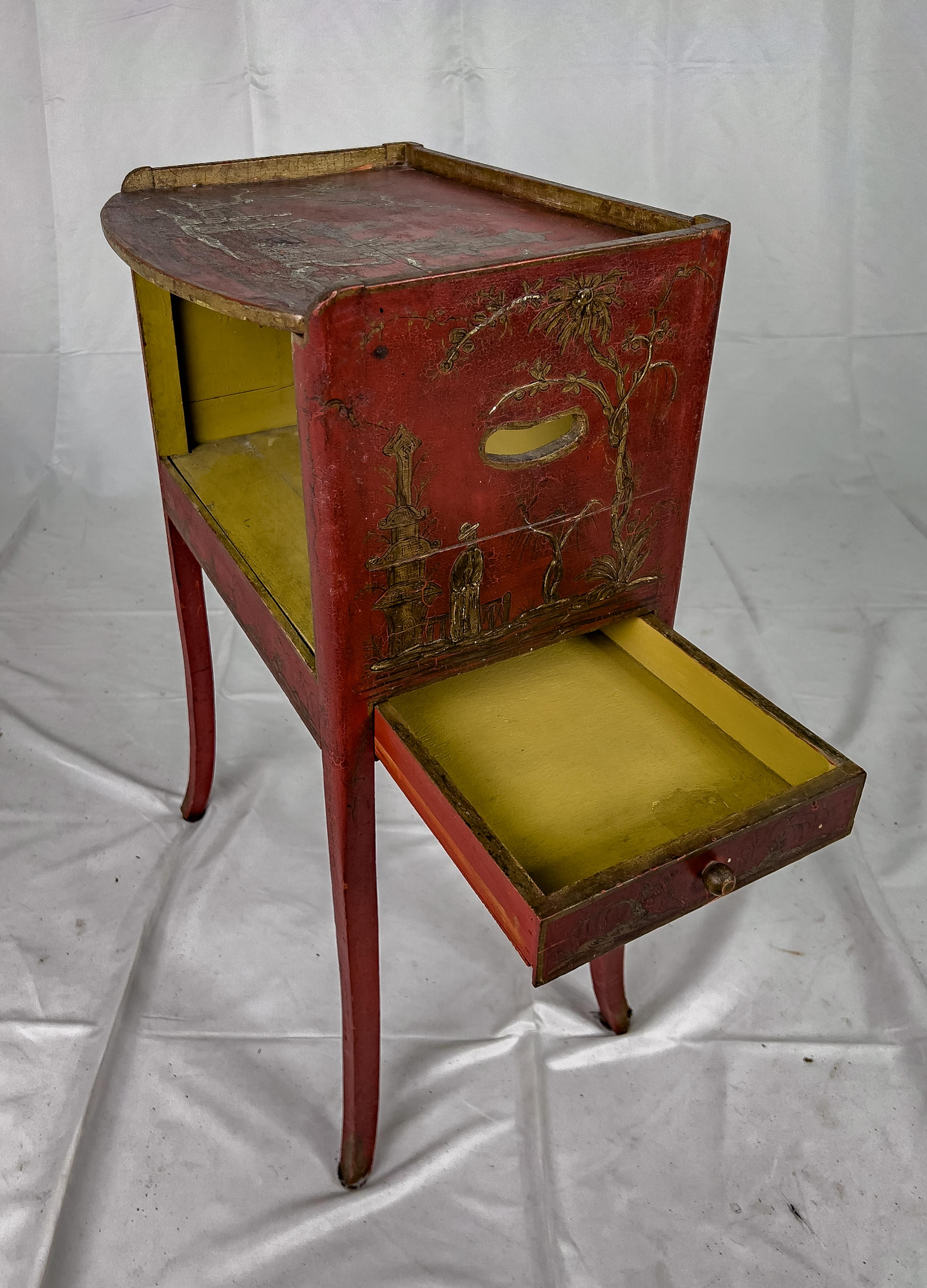 French 20th Century Hand Painted Red Chinoiserie Side Table