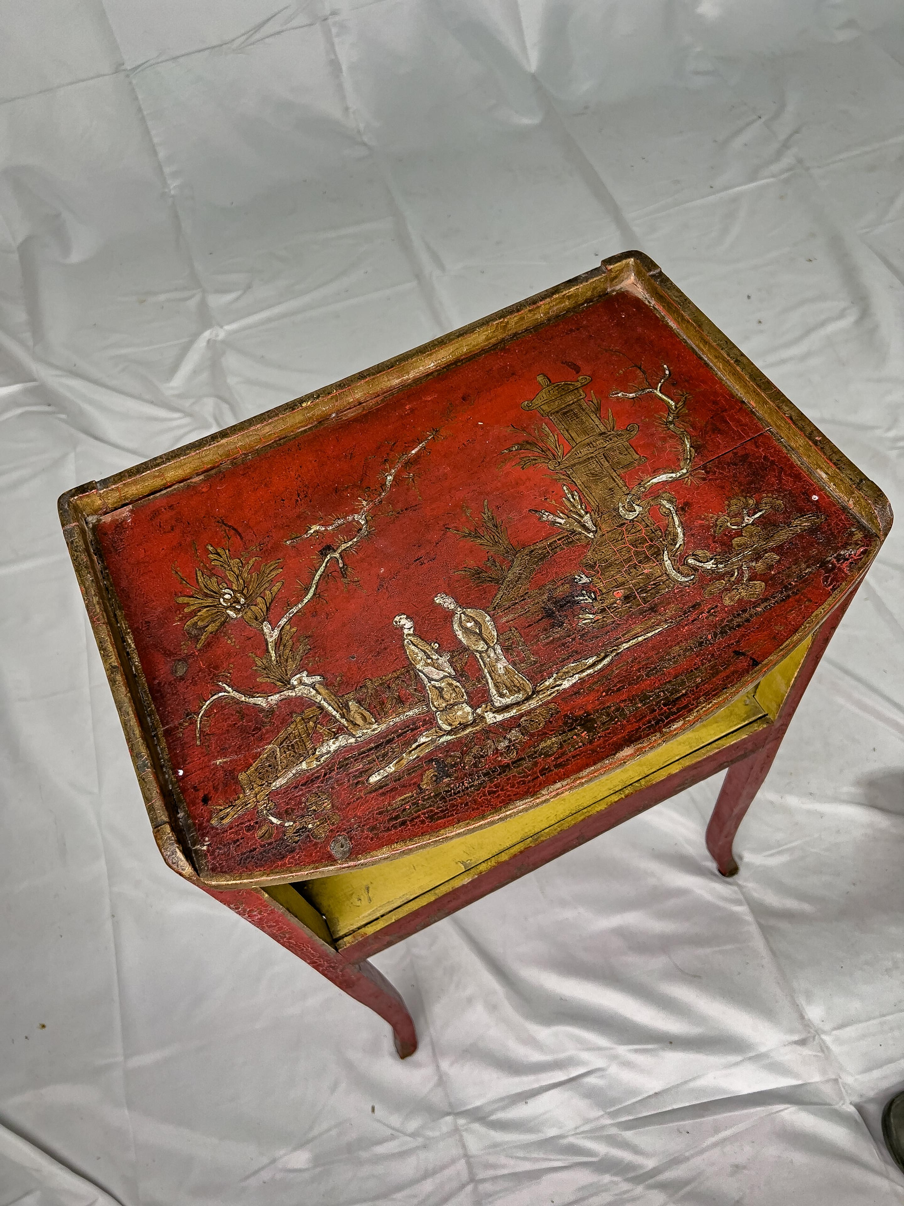Wood 20th Century Hand Painted Red Chinoiserie Side Table
