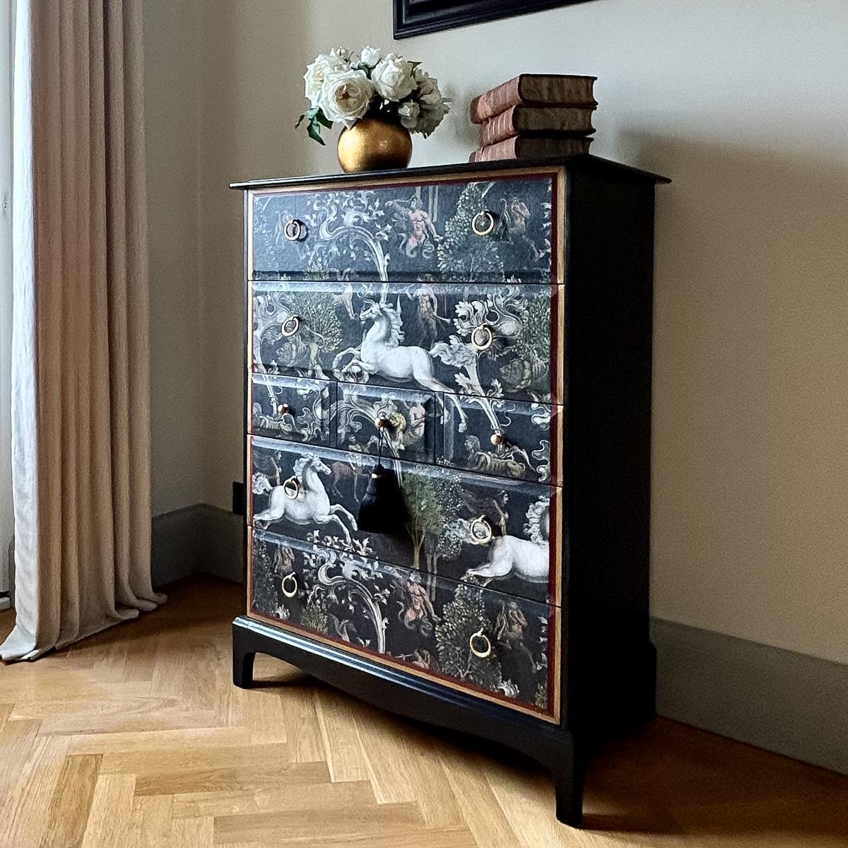 Other 20th Century Hand Painted Stag Minstrel Tallboy Cabinet 