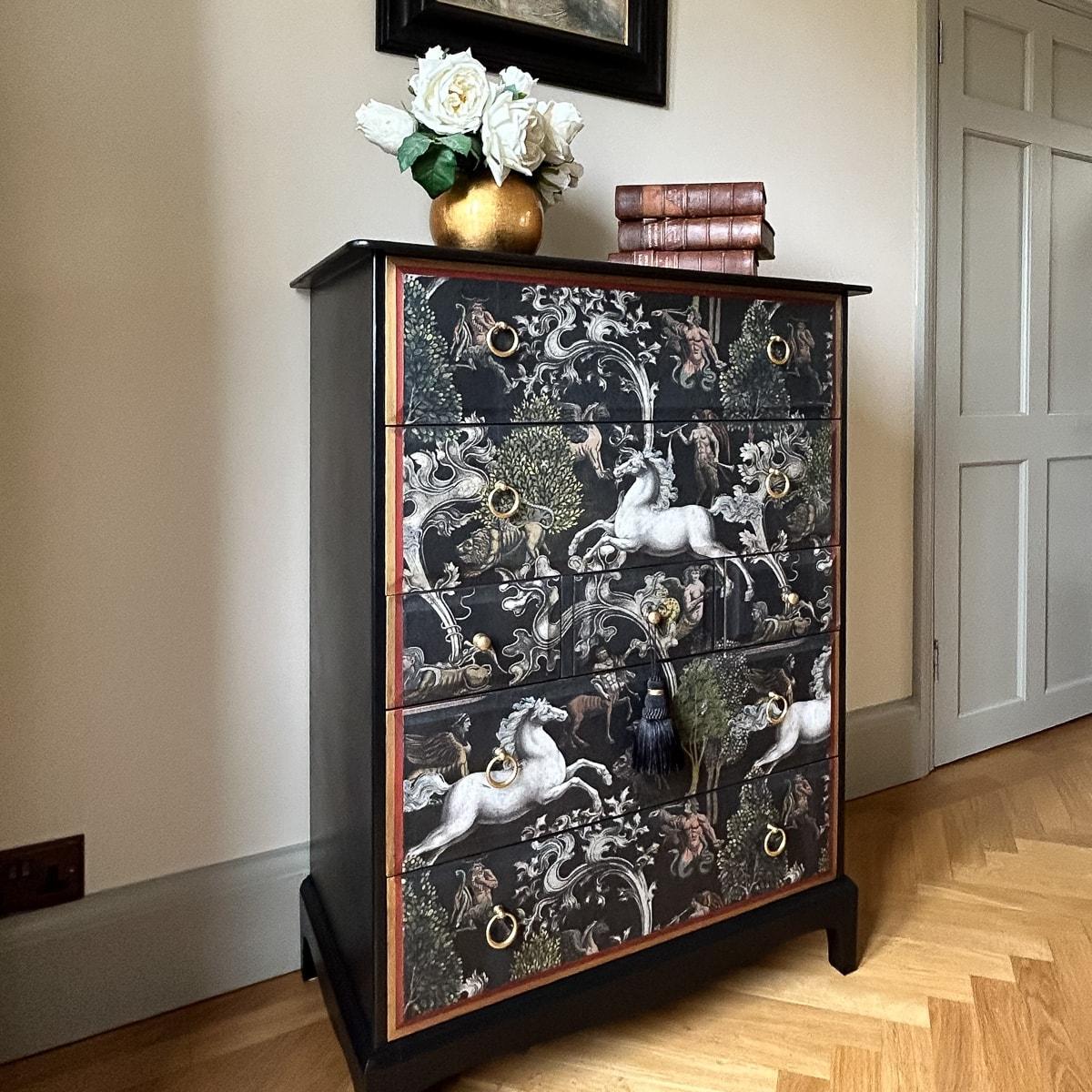 20th Century Hand Painted Stag Minstrel Tallboy Cabinet 