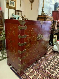 20th Century Hand Painted TV Cabinet in Lacquered Wood and Metal Hardware
