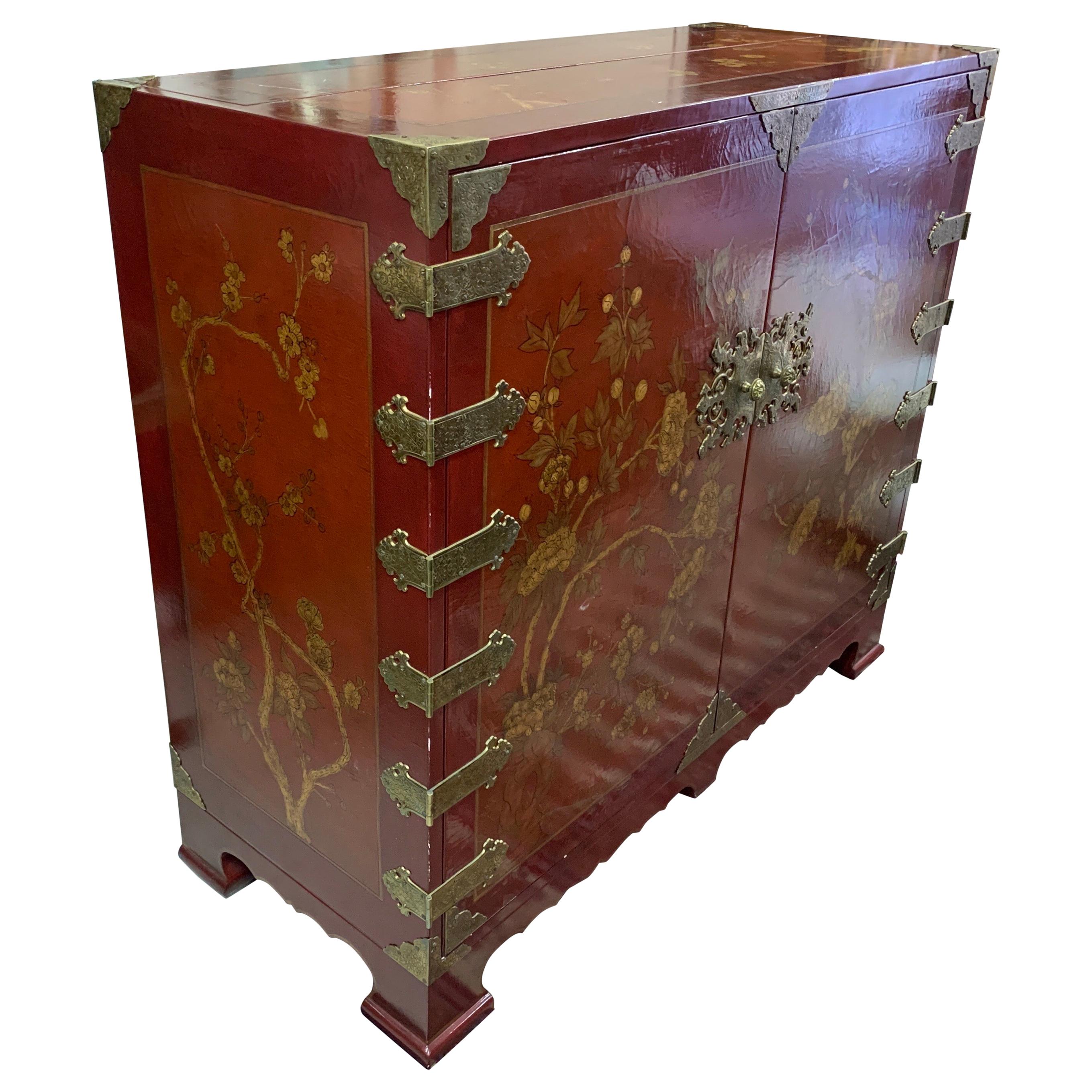 20th Century Hand Painted TV Cabinet in Lacquered Wood and Metal Hardware
