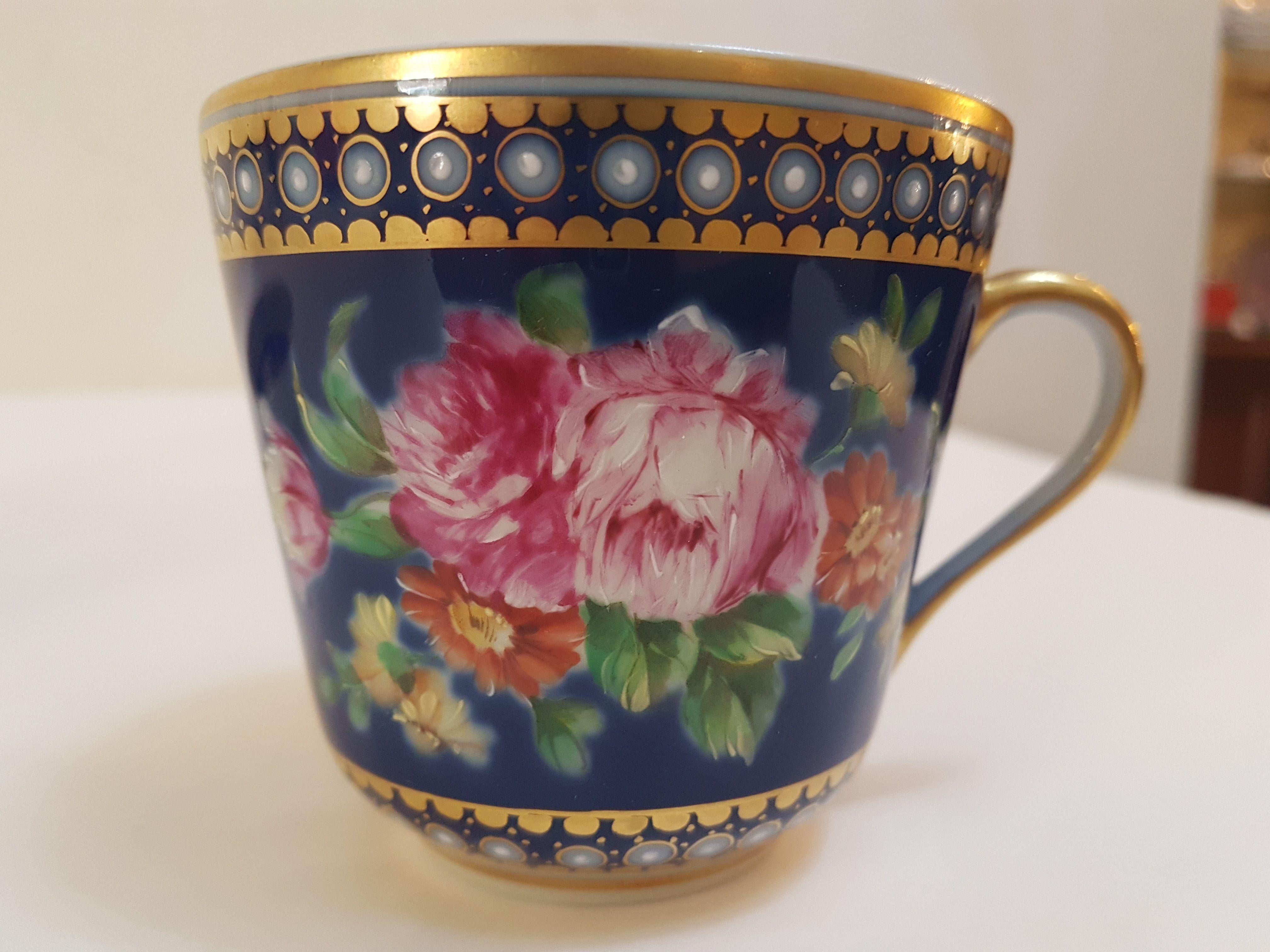 Portuguese 20th Century Hand Painted Vista Alegre Porcelain Collectible Tea Cup and Saucer