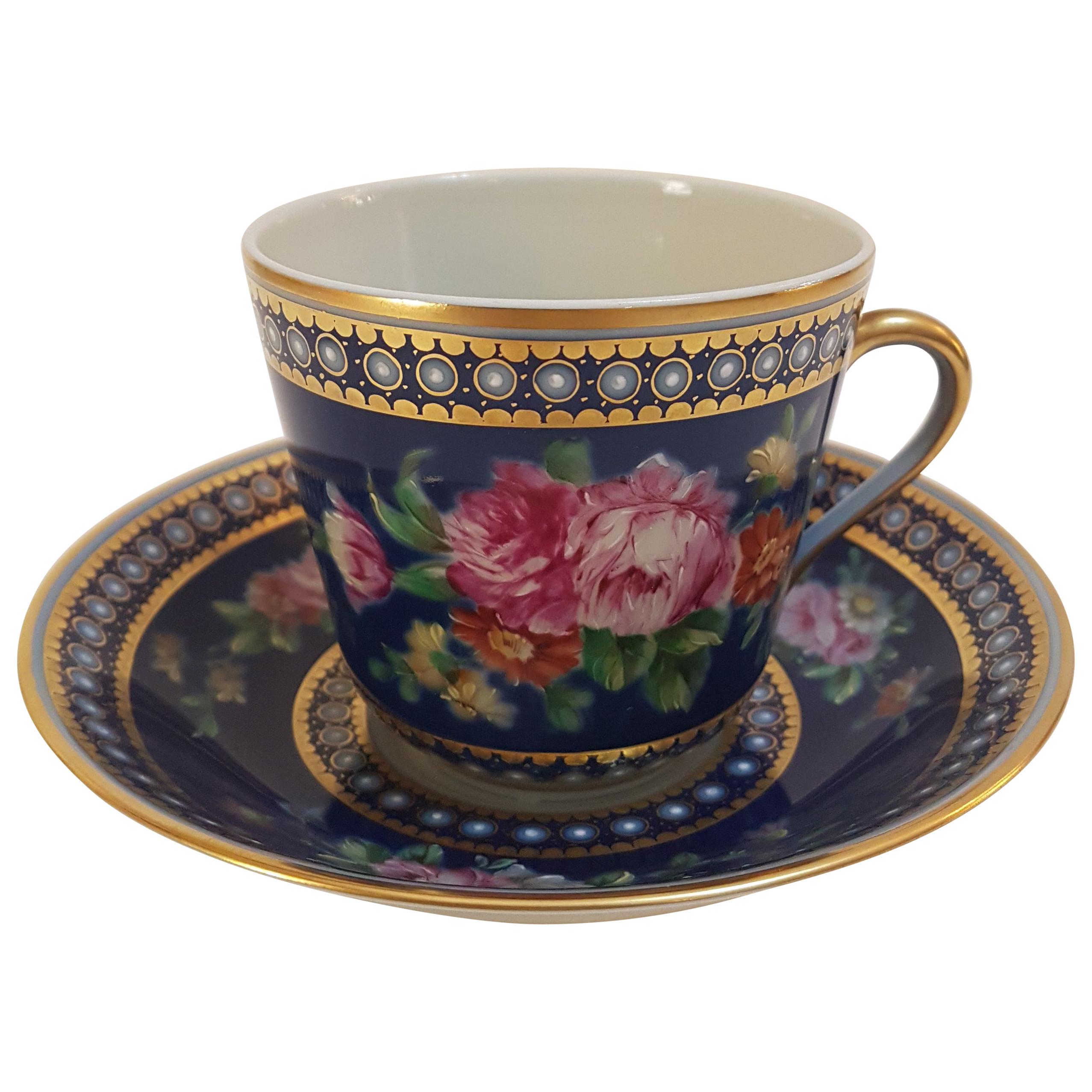 20th Century Hand Painted Vista Alegre Porcelain Collectible Tea Cup and Saucer