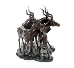 20th Century Hand Painted Wood Decorative Sculpture / Pack of Gazelles