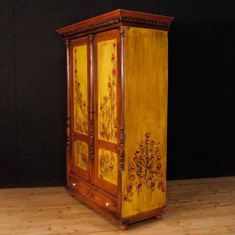 20th Century Hand Painted Wood East European Wardrobe, 1960 at 1stDibs