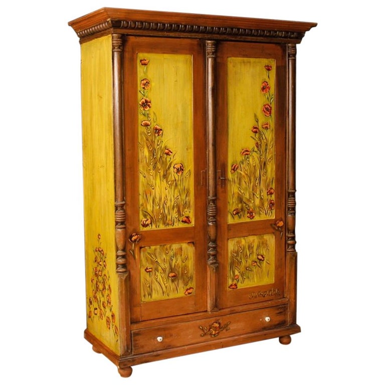 20th Century Hand Painted Wood East European Wardrobe, 1960 at 1stDibs