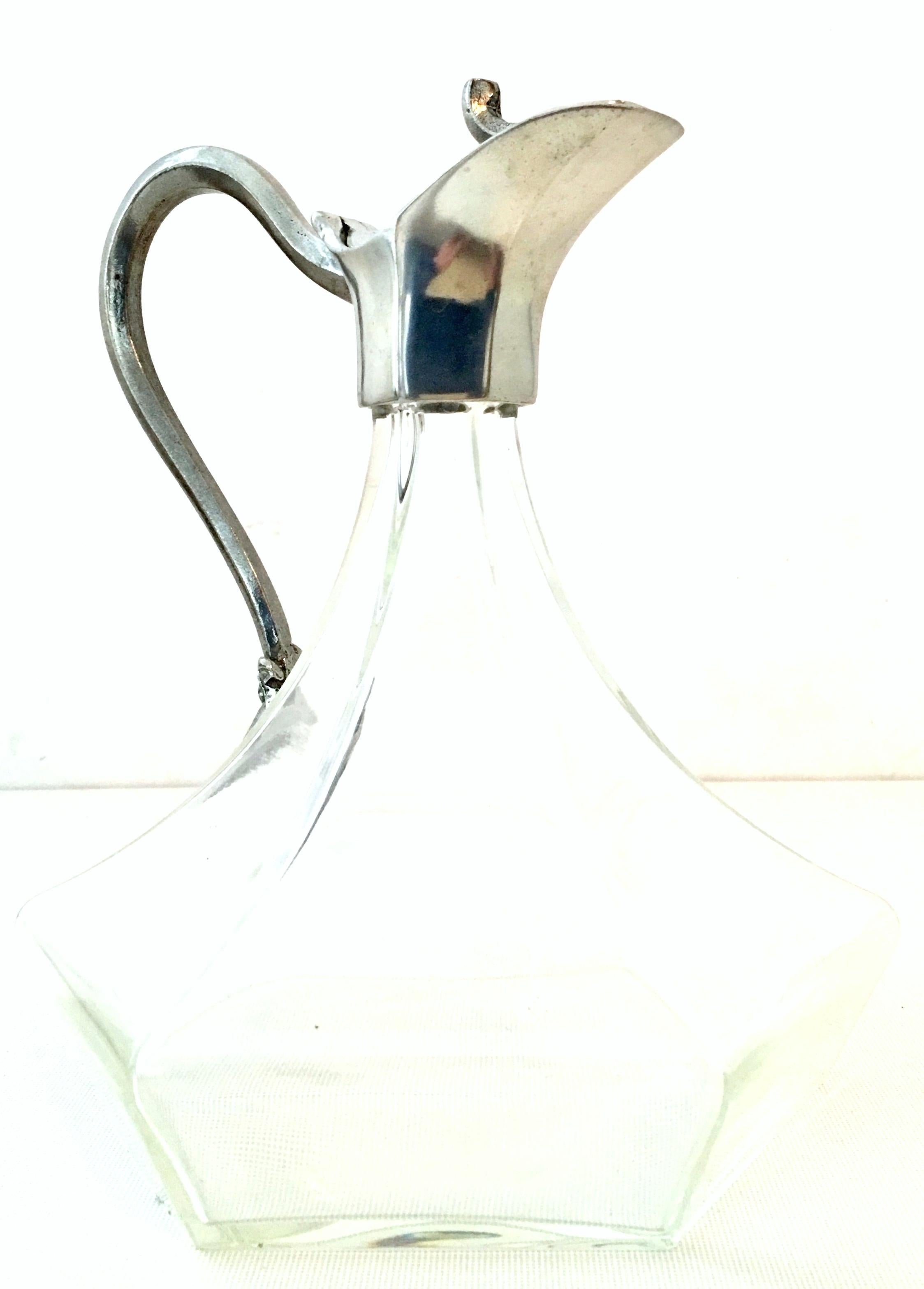 French 20th Century Hand Blown Glass and Pewter Carafe by Jean Goardere For Sale