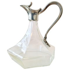 20th Century Hand Blown Glass and Pewter Carafe by Jean Goardere