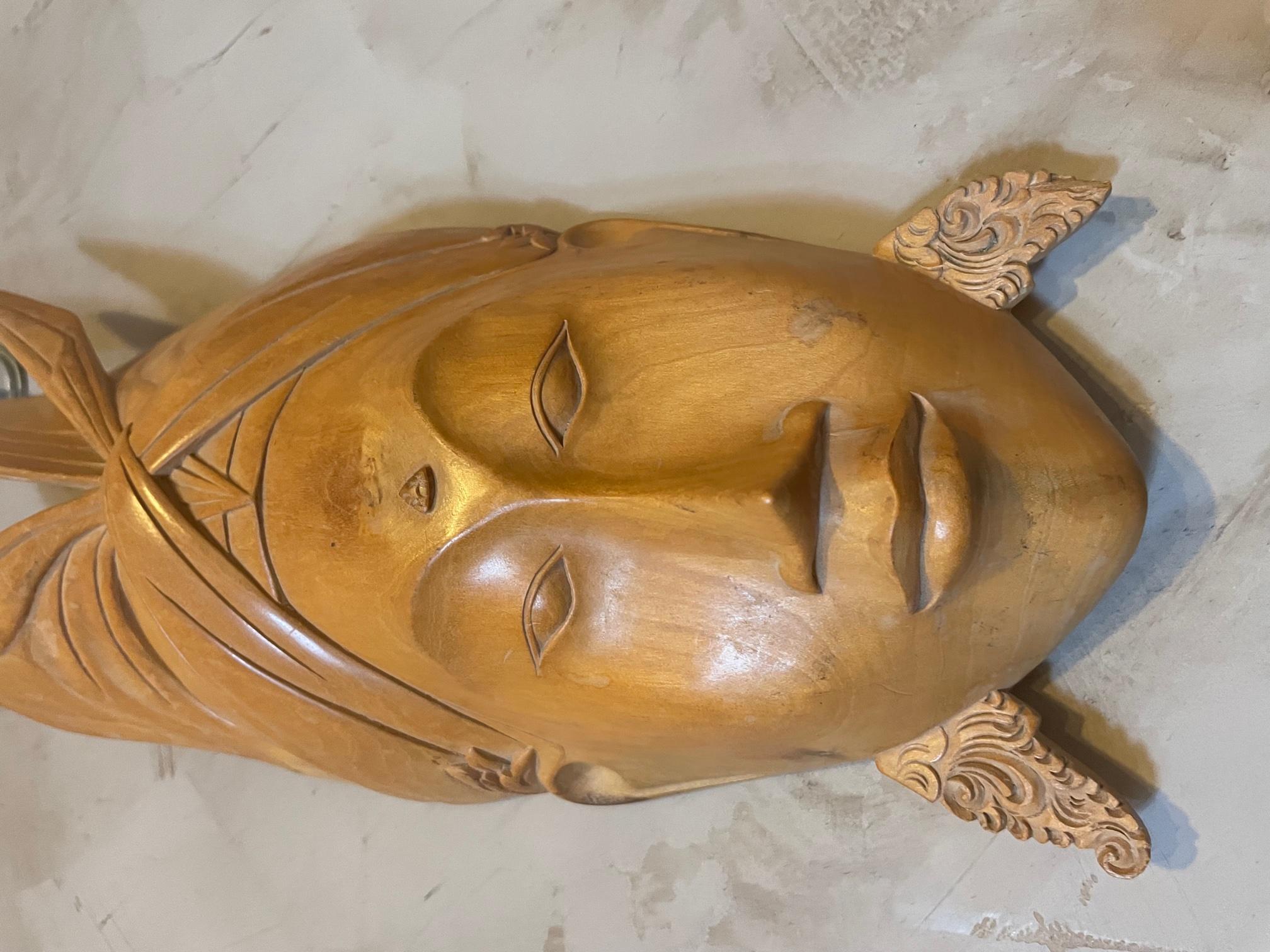 20th Century Handcarved Traditional Indonesian Wood Mask Couple For Sale 6