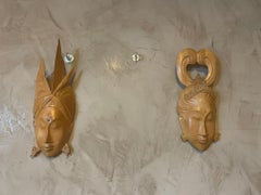 20th Century Handcarved Traditional Indonesian Wood Mask Couple