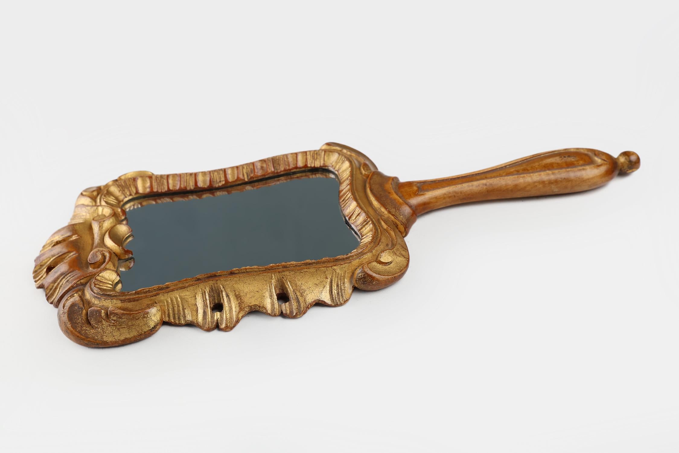 Français Miroir à main en bois, fabriqué à la main au 20e siècle, France en vente