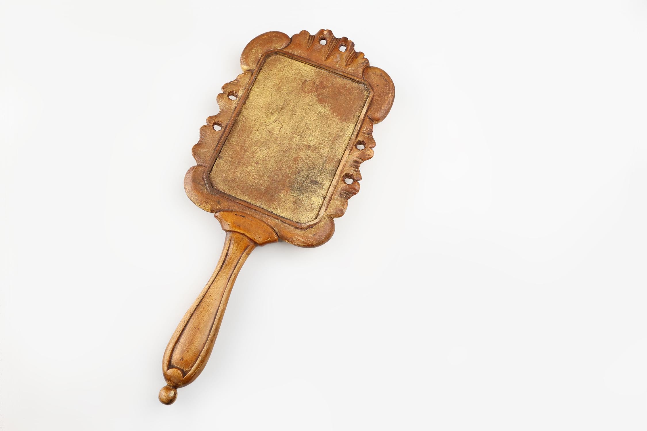 Miroir à main en bois, fabriqué à la main au 20e siècle, France en vente 2