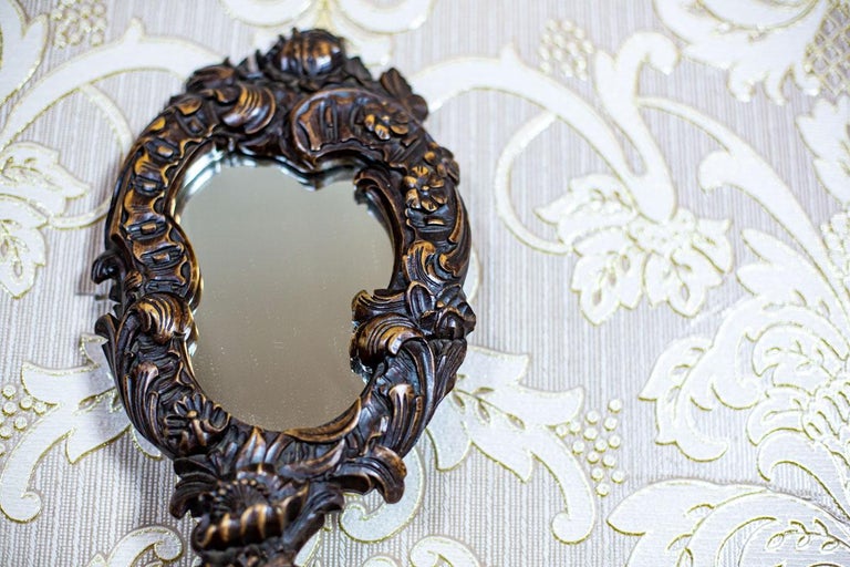 20thCentury Handheld Mirror in a Wooden Frame For Sale at 1stDibs wooden hand held mirror