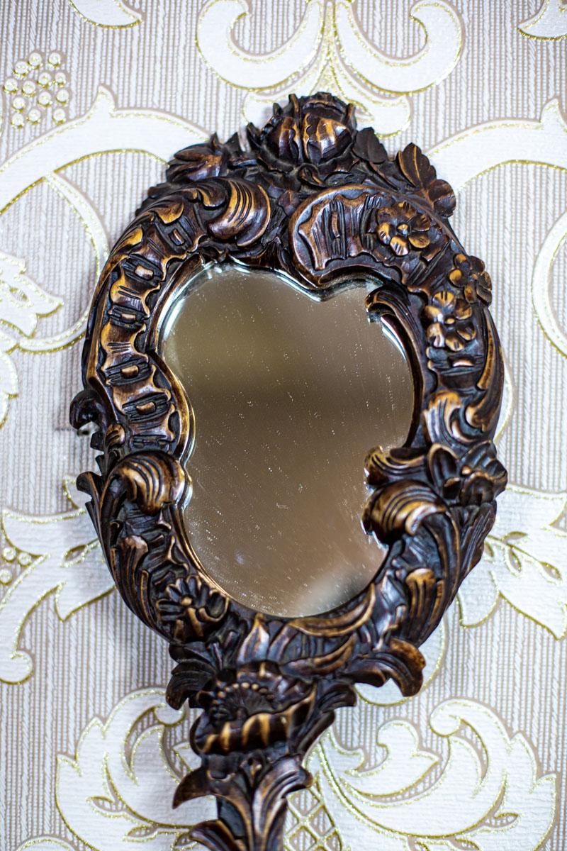 20th Century 20th-Century Handheld Mirror in a Wooden Frame For Sale