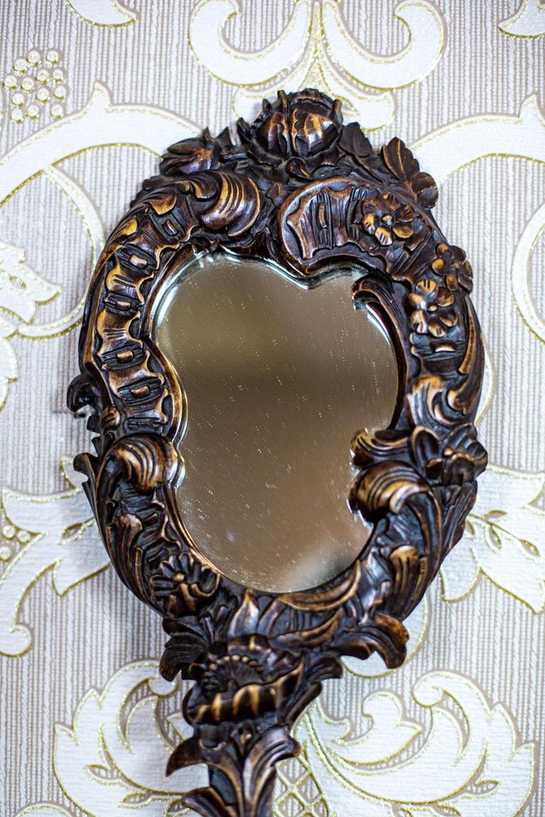 20thCentury Handheld Mirror in a Wooden Frame For Sale at 1stDibs