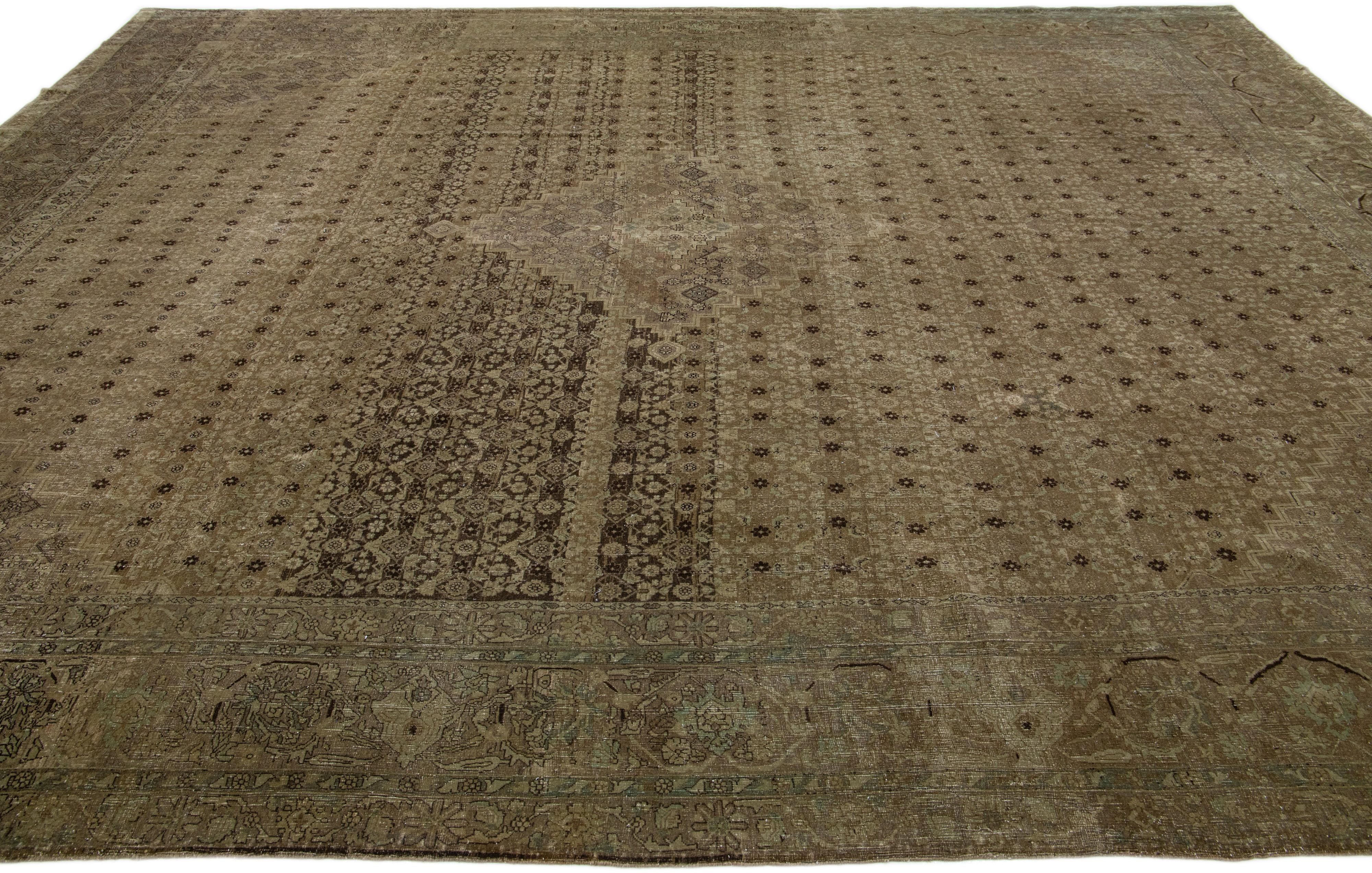 Hand-Knotted 20th Century Handmade Allover Brown Tabriz Wool Rug For Sale
