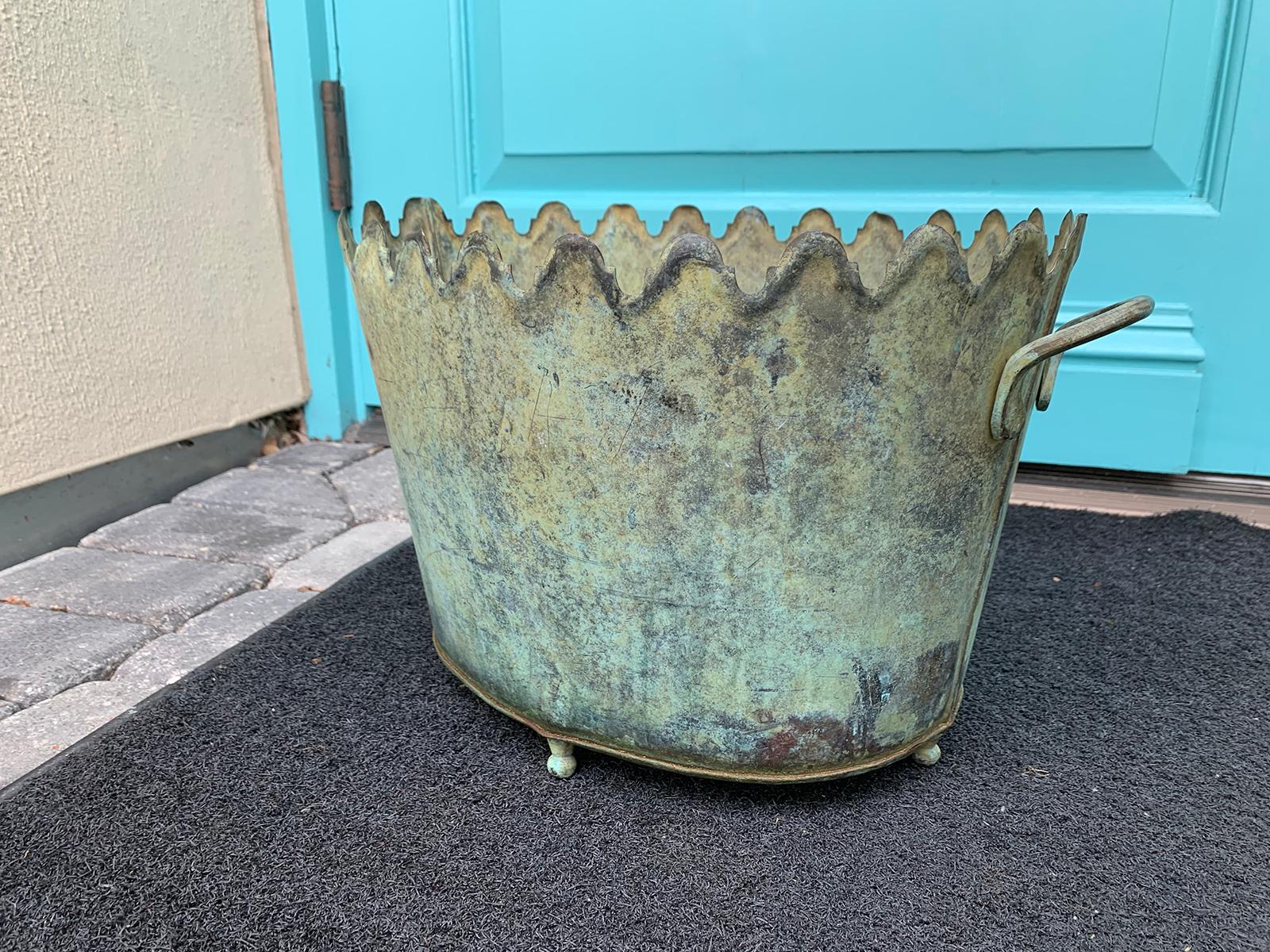 20th Century Handmade Brass & Tole Verdigris Cachepot 2