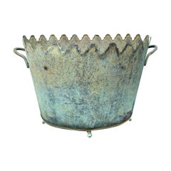 20th Century Handmade Brass & Tole Verdigris Cachepot